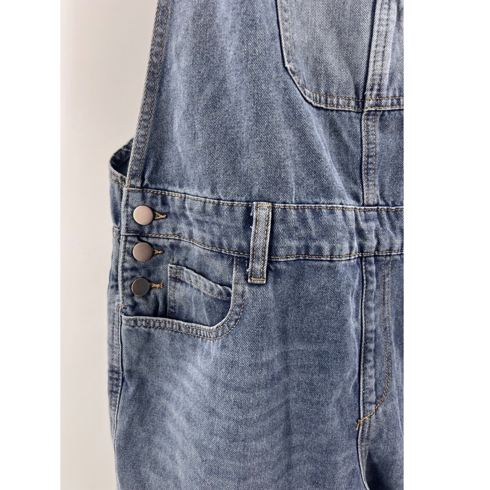 High-Waist Women's Denim Overalls in Blue - Picture 4 of 8